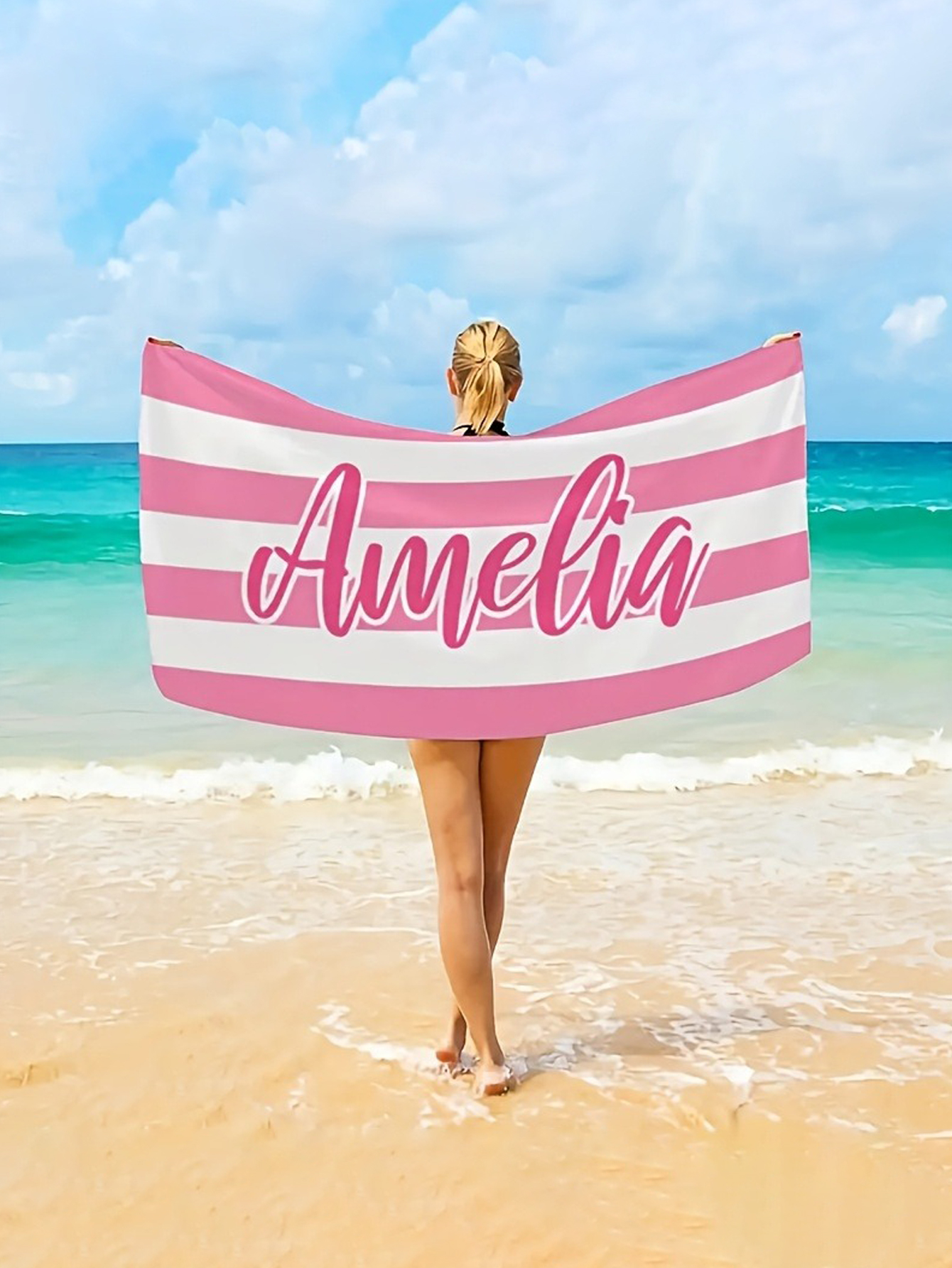 Customizable Name Personalized Striped Beach Towel